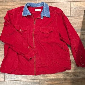 Vintage Dress Barn Red Corduroy Utility Jacket with Denim Collar